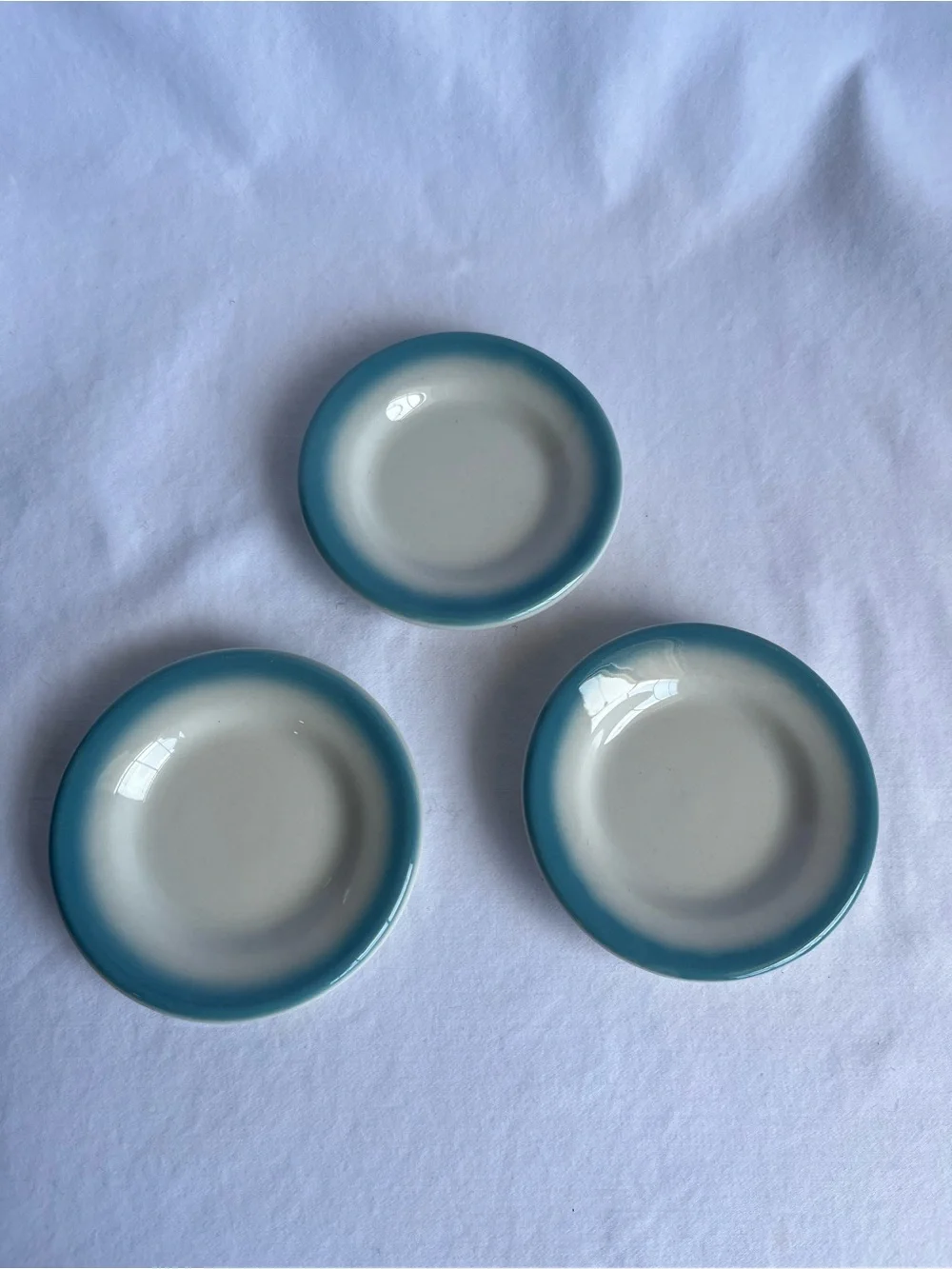 Set of 3 Ceramic Side Plates with Teal Blue Rim